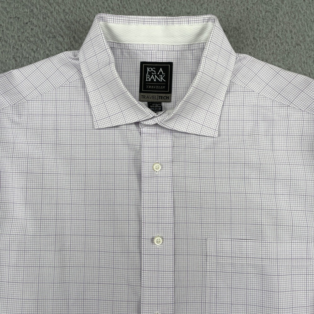 Jos. A. Bank Dress Shirt Mens 17-33 Purple Traveler Travel Tech Tailored Check - Picture 1 of 8